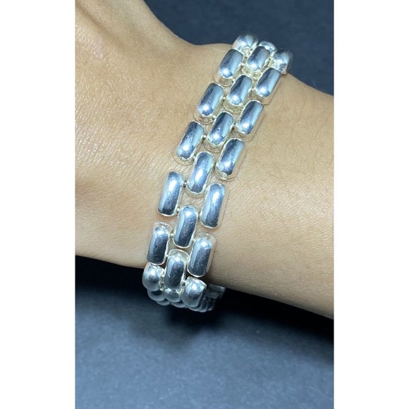 Signed SU 925 Italy Panther Link Bracelet Sterling Silver Vintage 7.5 Inches - Picture 3 of 7